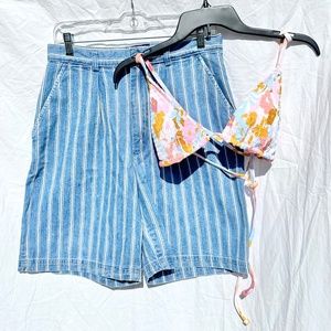 Vintage Cotton Faded Wash Denim Pinstripe Jean Shorts
